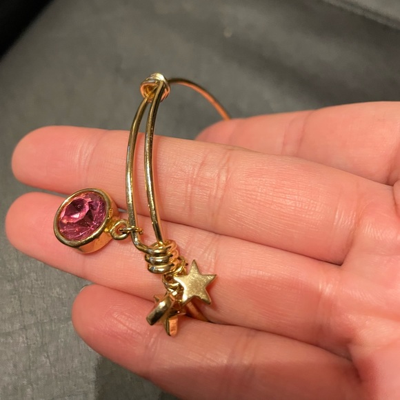 Swarovski Crystal Bangle Bar Birthstone 2.75" October Charm Shiny Gold Finish - Picture 5 of 5